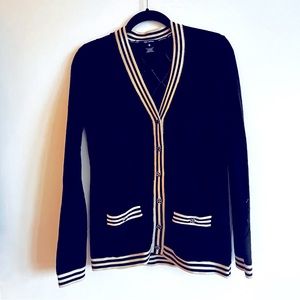 PINK TARTAN BLACK AND WHITE GEOMETRIC CARIDGAN